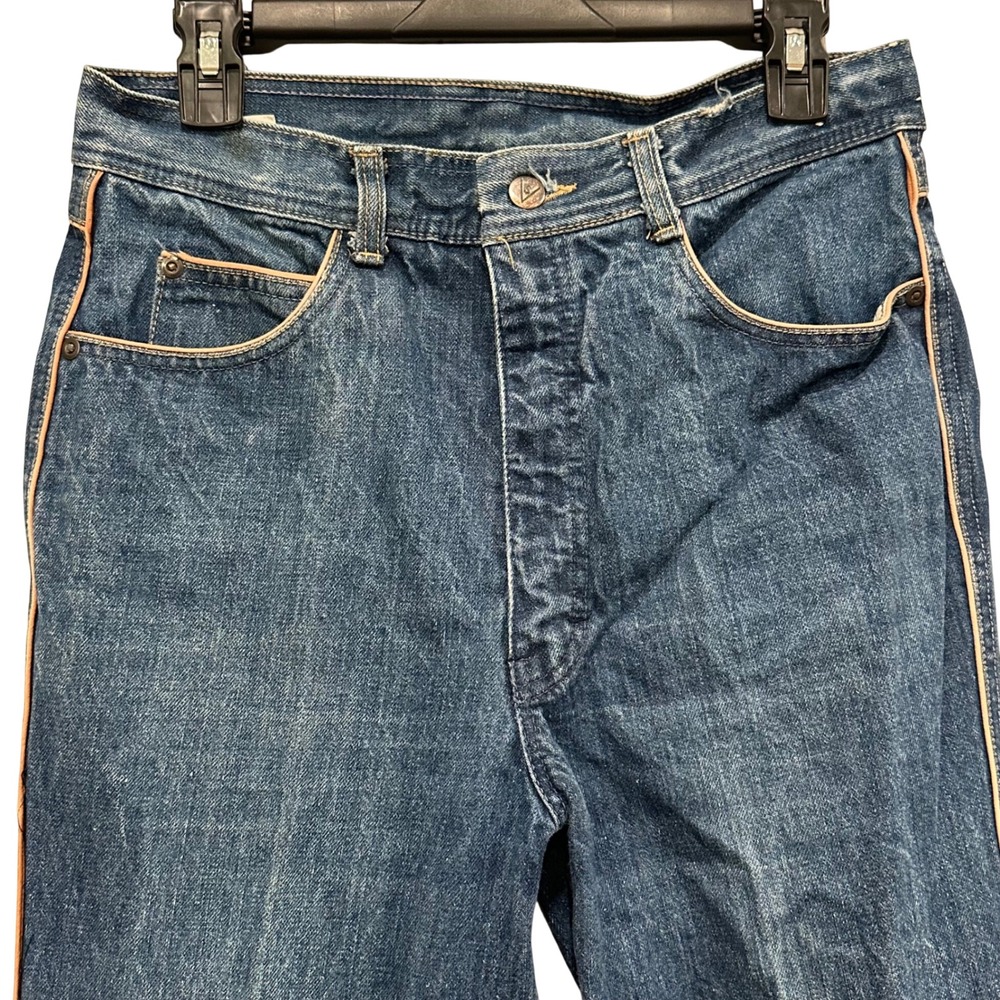 Vintage Viceroy Womens‎ Blue Denim Flare Jeans with Orange Stitching Size 28 x29 - Picture 2 of 12